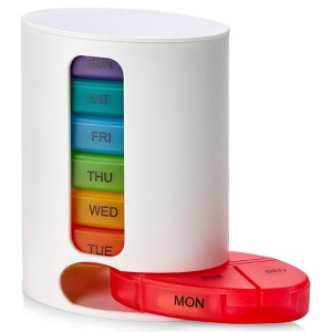 MEDca Weekly Pill Organizer, 1 Dispenser, 7 Stackable Compartments Four Times-a-Day - Morning, Noon, Evening, and Bedtime - 1 of 4