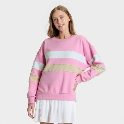 Women's Striped Oversized French Terry Crewneck Sweatshirt - JoyLab™ Light Pink S