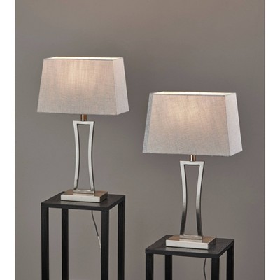 Camila Brushed Steel and White Fabric Table Lamp Set
