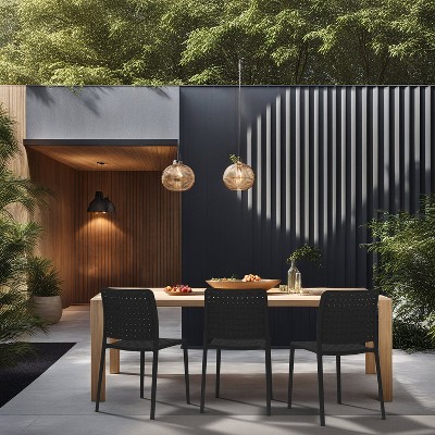 Anthracite Armless Plastic Resin Stacking Patio Dining Chairs, Set of 2