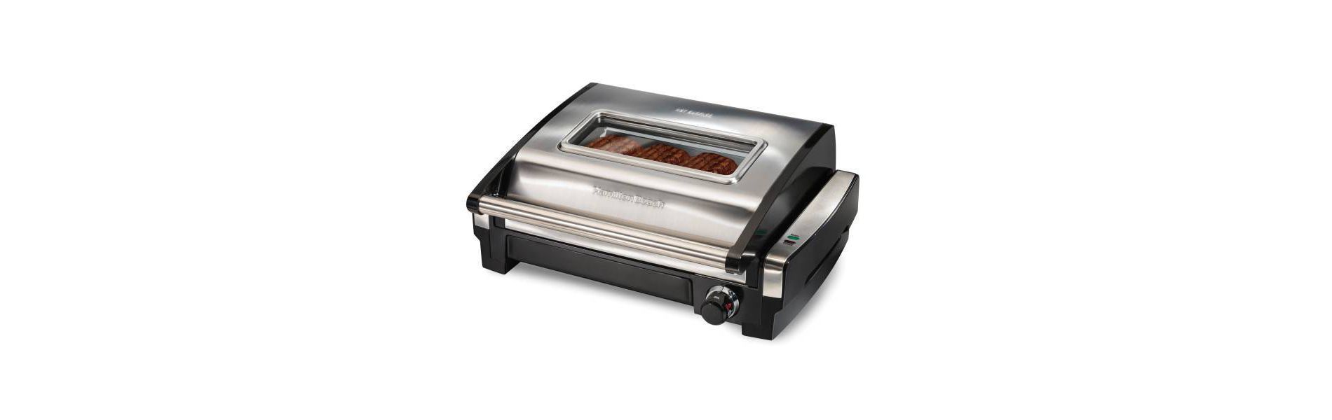 Hamilton Beach Searing Grill with Glass: Indoor Nonstick Grill, Dishwasher-Safe Parts, 1200W, Black