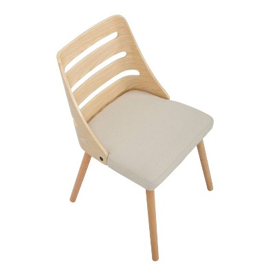 Cream Fabric and Natural Wood Upholstered Ladderback Side Chair