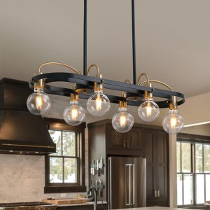Ludomide Lights Rectangular Chandelier, Black and Gold Linear Chandelier, Rectangle Pendant Light Fixture for Dining Room Kitchen Island-L30 - 1 of 4