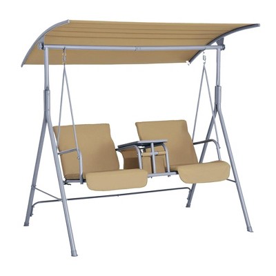 Resenkos 2-Seater Swing With Canopy & Table, Patio Garden Swing, Poolside Backyard Relaxation, Gray