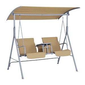 Resenkos 2-Seater Swing With Canopy & Table, Patio Garden Swing, Poolside Backyard Relaxation, Gray - 1 of 4