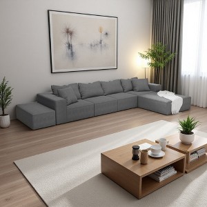 132" Chenille Modular L-Shaped Sectional Sofa with 6 Pillows - 1 of 4