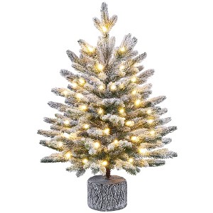 Yaheetech 2Ft/3Ft Pre-lit Potted Flocked Tabletop Christmas Tree with Warm White LED Lights - 1 of 4