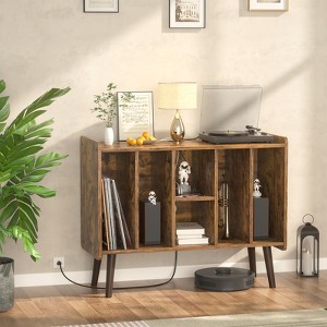 Aheaplus Record Player Stand with Power Outlet and USB Ports, Vinyl Record Storage Table,Vinyl Holder Display Shelf - 1 of 4