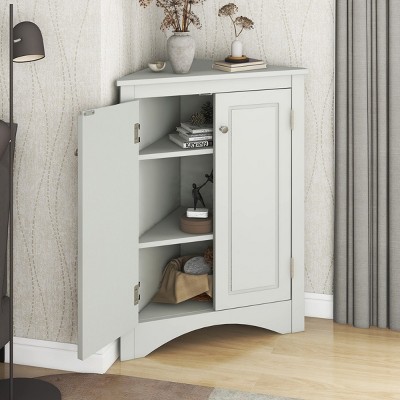 VASIP Triangle Bathroom Storage Cabinet with Adjustable Shelves, Freestanding Floor Cabinet for Home Kitchen
