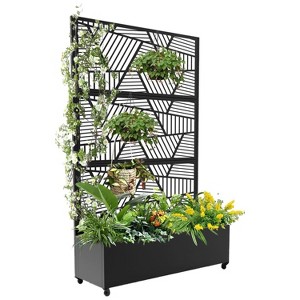 Metal Planter Box with Trellis, Galvanized Privacy Screen with Wheels, Planter Box with Drainage Hole for Plants, Standing Growing Bed - 1 of 4