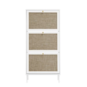 TiramisuBest Rattan 3 Door Shoe Rack, Freestanding Modern Shoe Storage Cabinet, for Entryway - 1 of 4