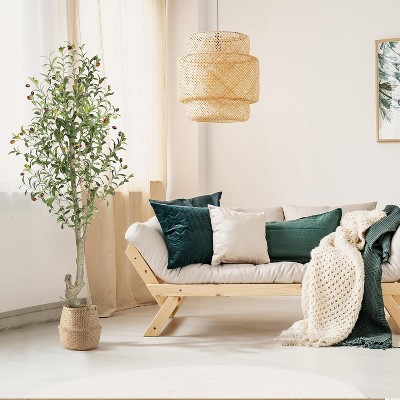 Whizmax Curved Artificial Olive Trees, Tall Faux Plant White Planter, Fake Olive Trees with Natural Wood Trunk for Home Office Decor