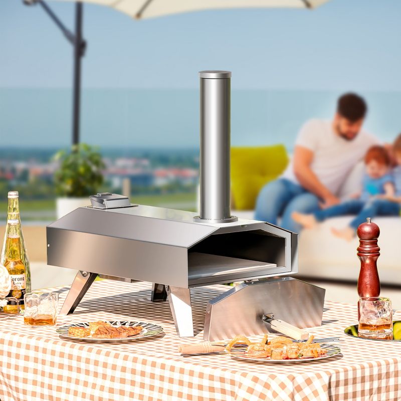 Costway Wood Pellet Pizza Oven Pizza Maker Portable Outdoor Pizza Stone w/ Foldable Leg, 2 of 11