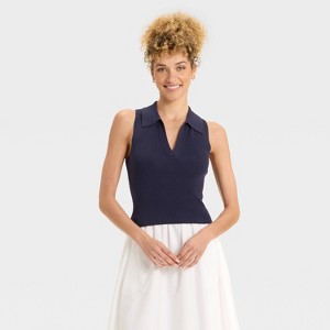 Women's Polo Collar Pullover Sweater Tank - A New Day™ - 1 of 3