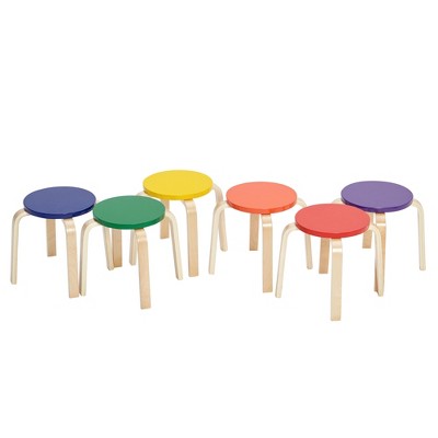 ECR4Kids Bentwood Stackable Stools, Classroom Furniture, Assorted, 6-Piece