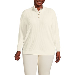 Lands' End Women's Waffle Knit Button Placket Top - 1 of 3