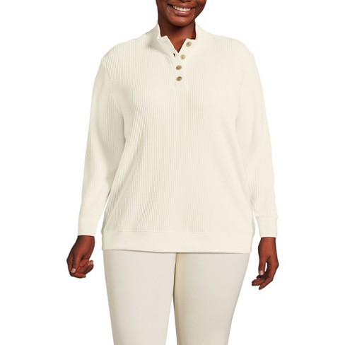 Lands' End Women's Waffle Knit Button Placket Top - image 1 of 3