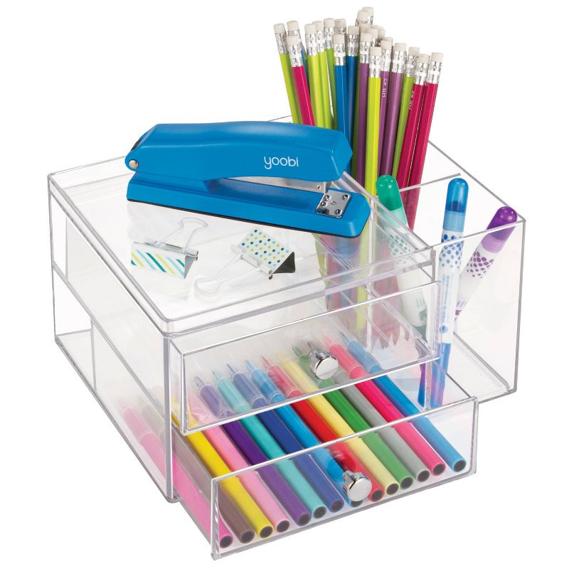 iDESIGN Plastic 2-Drawer Desk Organization Set with Side Organizer Clear, 4 of 8