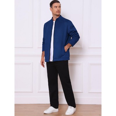 Мужские куртки INSPIRE CHIC Men's Vintage Lightweight Stand Collar Zipper Casual Bomber Suede Jacket XX-Large Navy Blue — фото 3