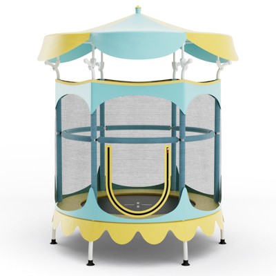 Infans 64" Kids Trampoline w/ Detachable Canopy Safety Enclosure Net Foam Handle Yellow