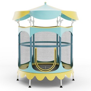 Infans 64" Kids Trampoline w/ Detachable Canopy Safety Enclosure Net Foam Handle Yellow - 1 of 4