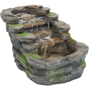 Sunnydaze 14"H Electric Polyresin Shale Falls Outdoor Water Fountain with LED Lights - 1 of 4