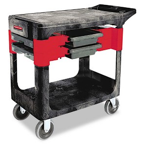 Rubbermaid Commercial Two-Shelf Trades Cart, Plastic, 2 Shelves, 2 Drawers, 330 lb Capacity, 19.25" x 38" x 33.38", Black - 1 of 1