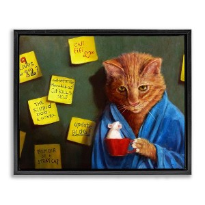 Stupell Industries Funny Cat Morning Coffee Memo Reminders Black Framed Floater Canvas Wall Art - 1 of 4