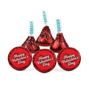 100ct Valentine's Day Candy Red Hershey's Kisses Chocolate with Stickers (1 lb Approx. 100 pcs)  - By Just Candy - 1 of 2