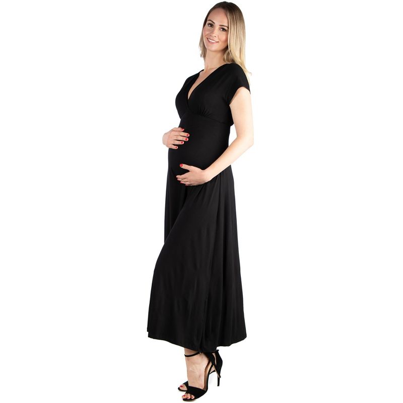 24seven Comfort Apparel Cap Sleeve V Neck Maternity Maxi Dress, 3 of 6