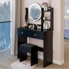 VYNXARIA 17" Round Mirror Vanity Table&Soft Cushion Stool Suit,Large Desktop,Multi-layer High Capacity Storage,Suitable For Small Space£¬Black - 3 of 4