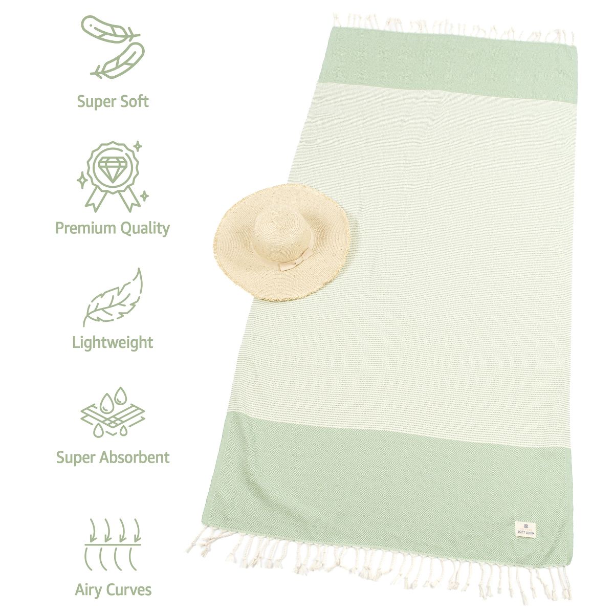 American Soft Linen 4 Piece Turkish Peshtemal Beach Towel Set, Light Weight Peshtemal Beach Pool Towels - thumbnail 4