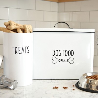 White Metal Farmhouse Dog Food Storage Bin with Airtight Lid
