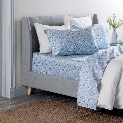 Queen Printed Cotton Sheet Set Floral Blue - Martha Stewart : Target