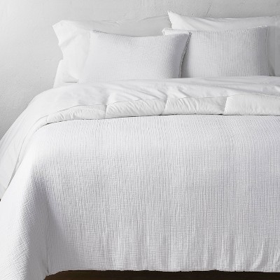 Full/Queen Textured Chambray Cotton Comforter & Sham Set White - Casaluna™
