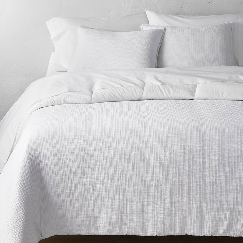 King Textured Chambray Cotton Comforter & Sham Set White