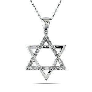 EVERLY JEWELRY | 10K White Gold 1/10 CT TW Diamond Star of David Pendant with Chain - 17 inch - 1 of 2