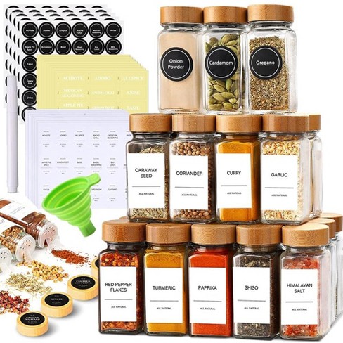 Talented Kitchen 24 Pack Glass Spice Bottles With 284 Preprinted Label  Stickers, 4 Oz Empty Square Seasoning Jars With Shaker Lids & Gold Caps :  Target