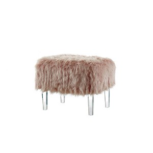 Marcelo Faux Fur Like Glam Square Ottoman Pink - ioHOMES, Classic Pink