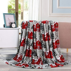 Kate Aurora Ultra Soft & Cozy Christmas Gray Snowy Barn Plush Accent Throw Blanket Cover - 50 in. W x 60 in. L - 1 of 3