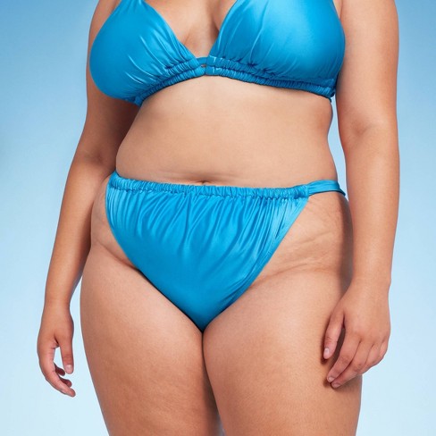 Women's Wide Strap Extra Cheeky High Leg Bikini Bottom - Wild Fable™ Shiny  Blue 1x : Target
