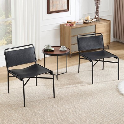 2-Piece Faux Leather Armless Retro Leisure Chair Set with Metal Legs, Water-Resistant, Easy to Assemble and Multi-Scenario Use