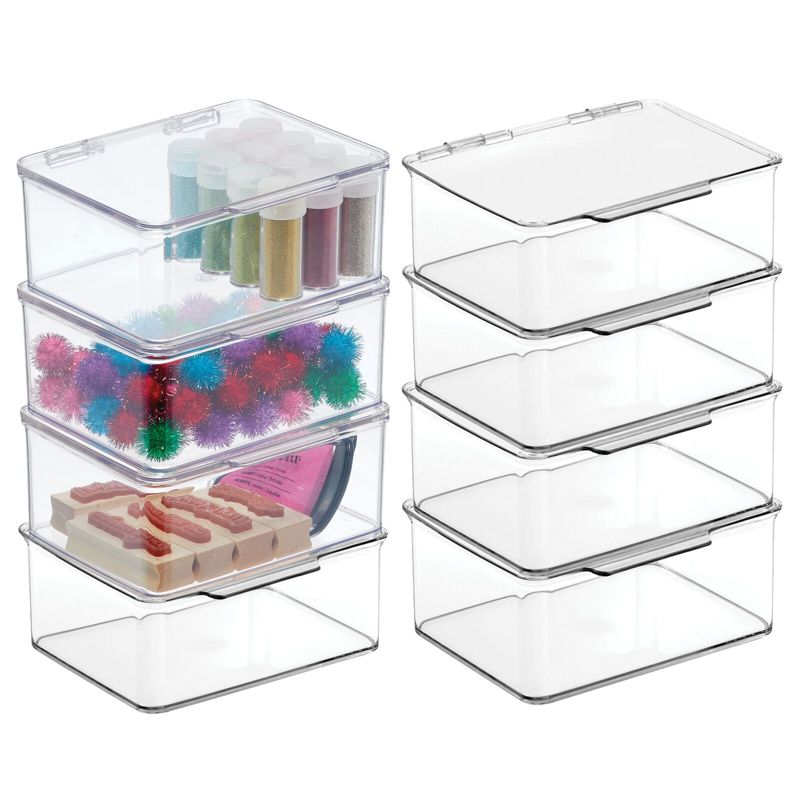 mDesign Tall Plastic Stackable Art/Craft Storage Bin, Hinged Lid, 1 of 10