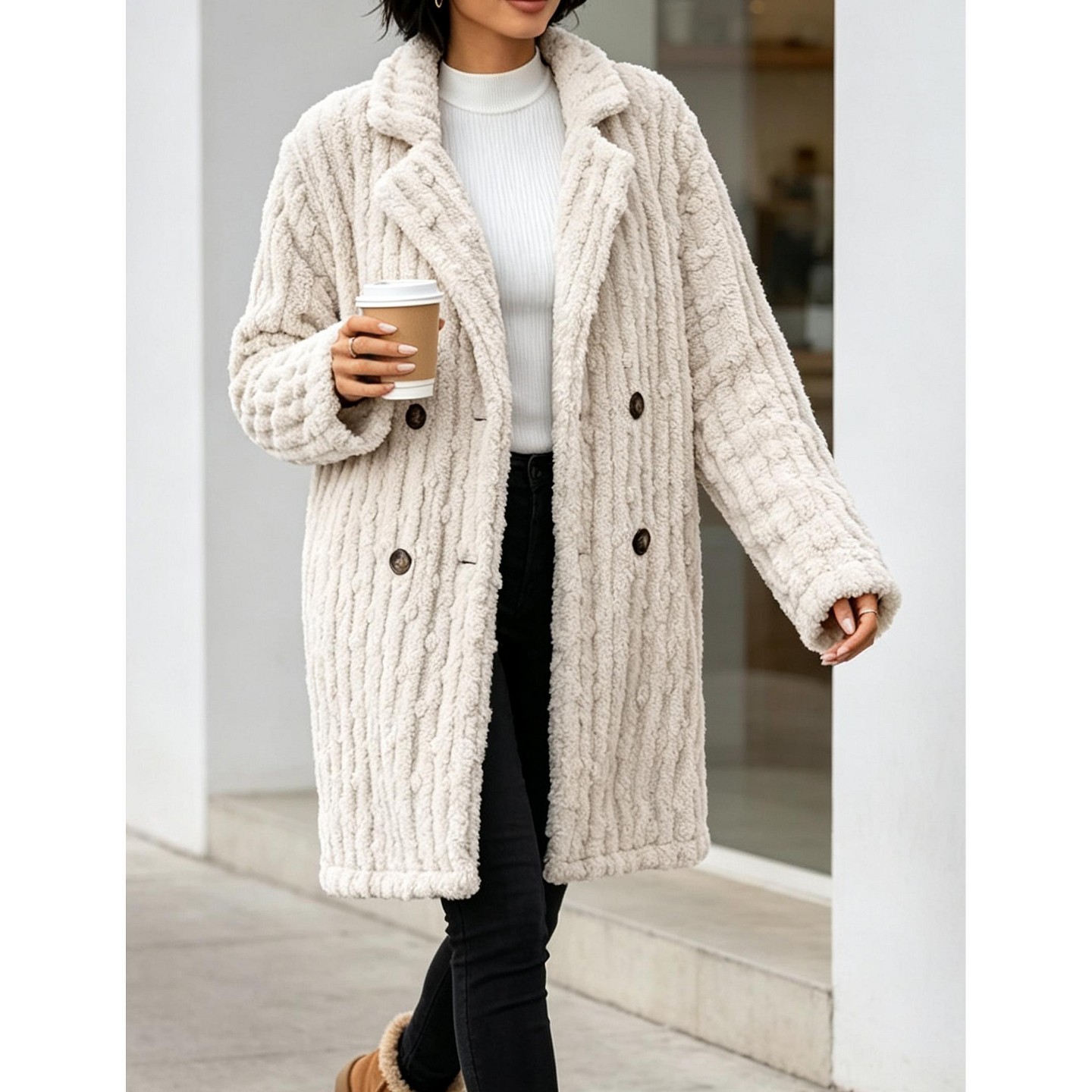 Женская куртка YesFashion Women Lapel Mid-Length Fuzzy Coat Casual Overcoat Street Outerwear Daily Long Jacket, L — фото 1