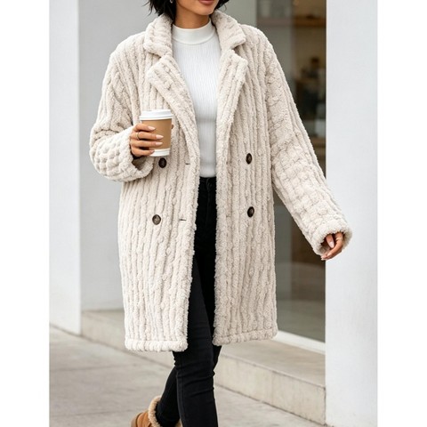 Женская куртка YesFashion Women Lapel Mid-Length Fuzzy Coat Casual Overcoat Street Outerwear Daily Long Jacket, L