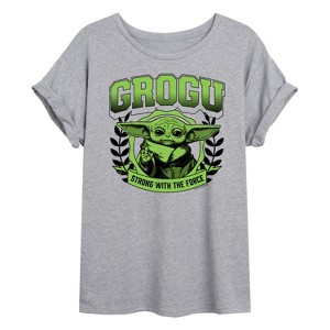 Women's - Star Wars - The Mandalorian Grogu Collegiate Oversized Graphic T-Shirt - 1 of 4