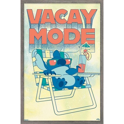 Trends International Disney Lilo and Stitch: Beach Vibes - Vacay Mode Framed Wall Poster Prints Barnwood Framed Version 22.375" x 34"