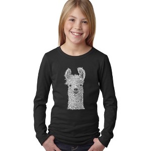 LA Pop Art Girl's Word Art Long Sleeve - Llama - 1 of 4