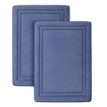 2pc Quick Drying Memory Foam Framed Bath Mat with GripTex Skid-Resistant Base Dark Blue - Microdry