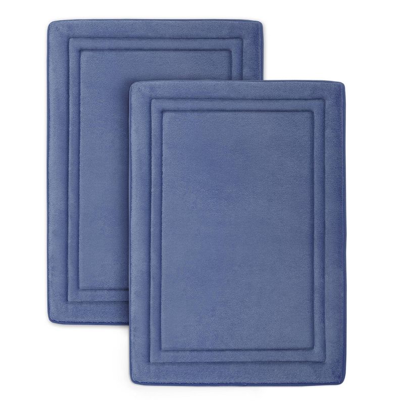 2pc Quick Drying Memory Foam Framed Bath Mat with GripTex Skid-Resistant Base Dark Blue - Microdry, 1 of 7